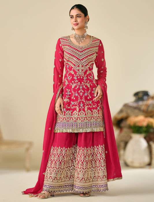 Designer Chinon Set with Flare Plazo & Dupatta