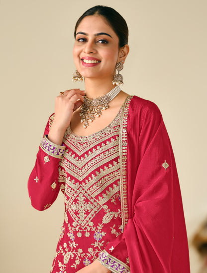 Designer Chinon Set with Flare Plazo & Dupatta