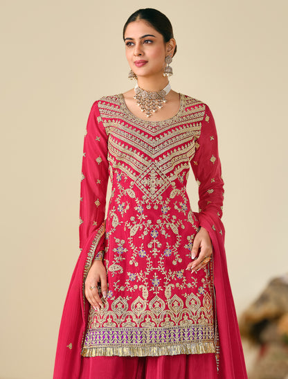 Designer Chinon Set with Flare Plazo & Dupatta