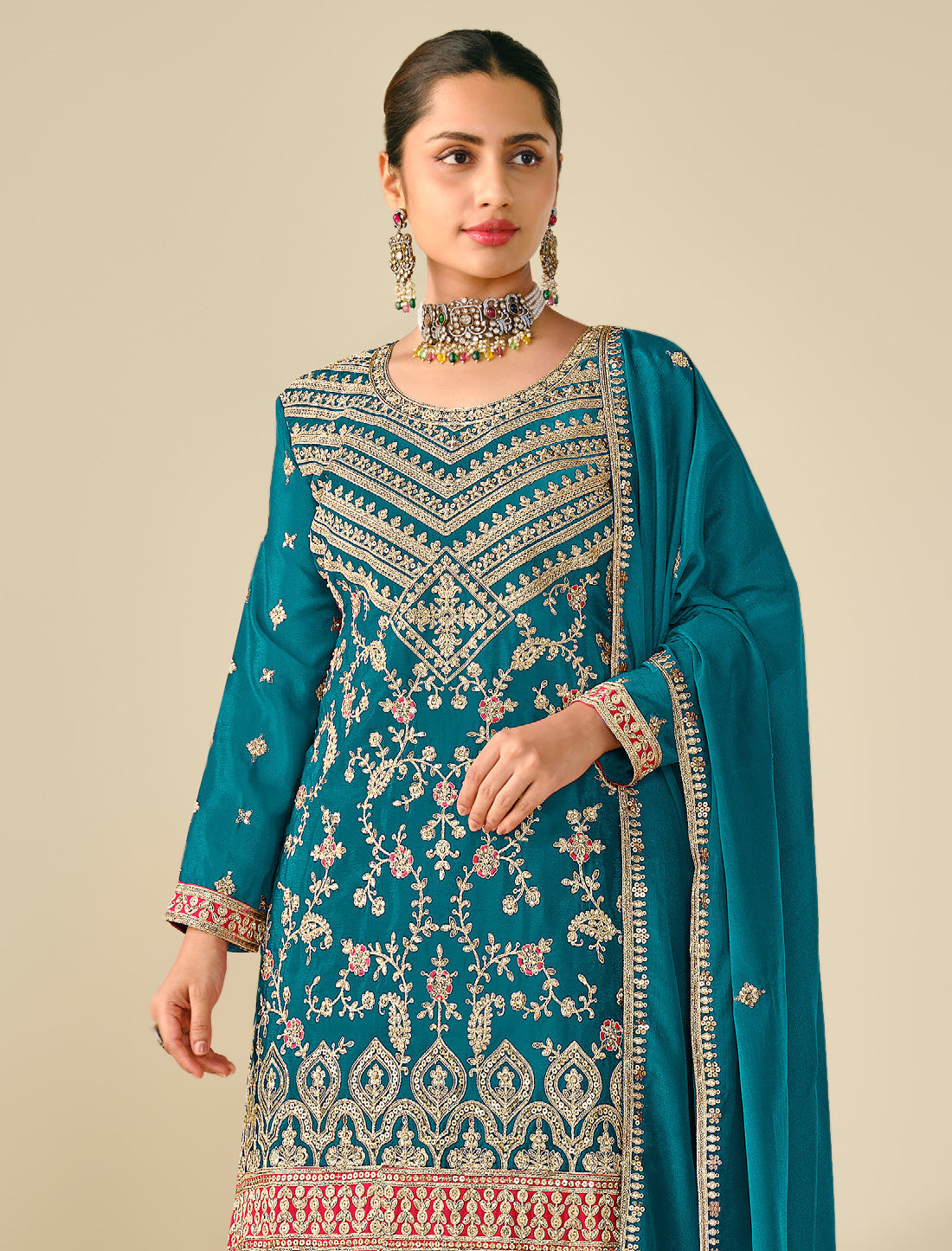 Heavy Embroidered Chinon Suit – Freesize Fit