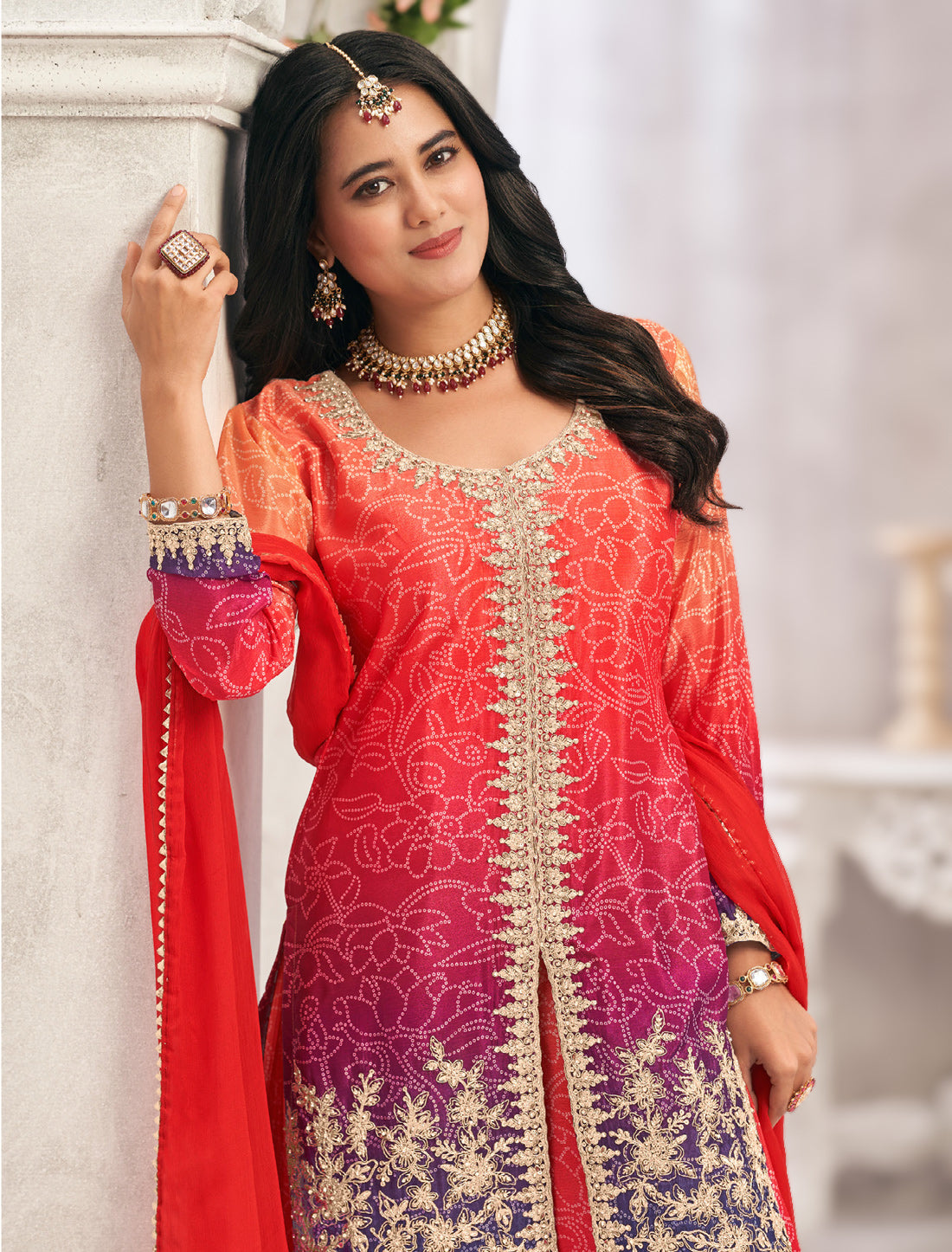 Designer Chinon Embroidered Suit Set for Women | Premium Ethnic Wear