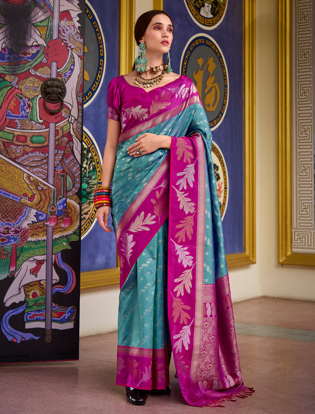 Blue Banarasi Silk Tissue With Beautiful Weaving Work