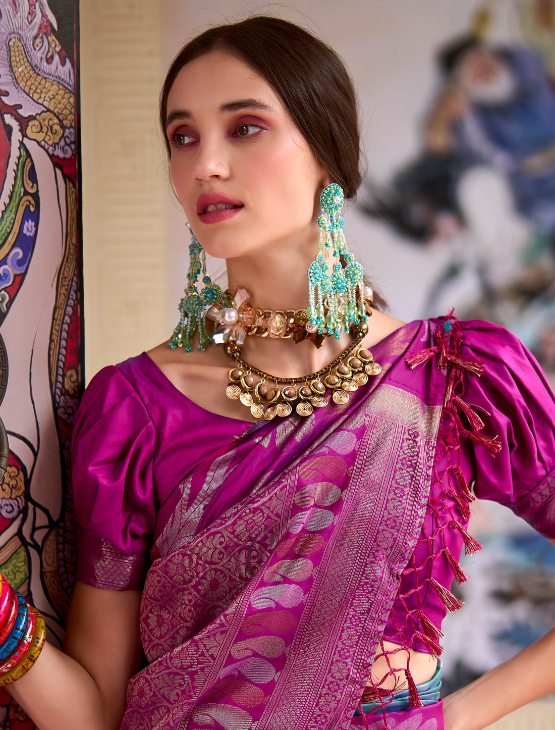 Blue Banarasi Silk Tissue With Beautiful Weaving Work