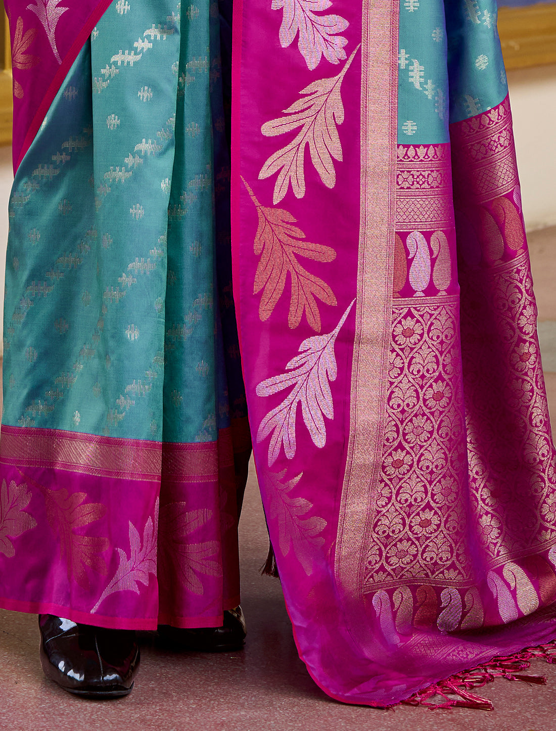 Blue Banarasi Silk Tissue With Beautiful Weaving Work