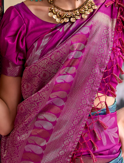 Blue Banarasi Silk Tissue With Beautiful Weaving Work