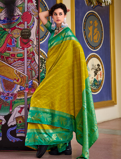 Yellow Banarasi Silk Tissue With Beautiful Weaving Work