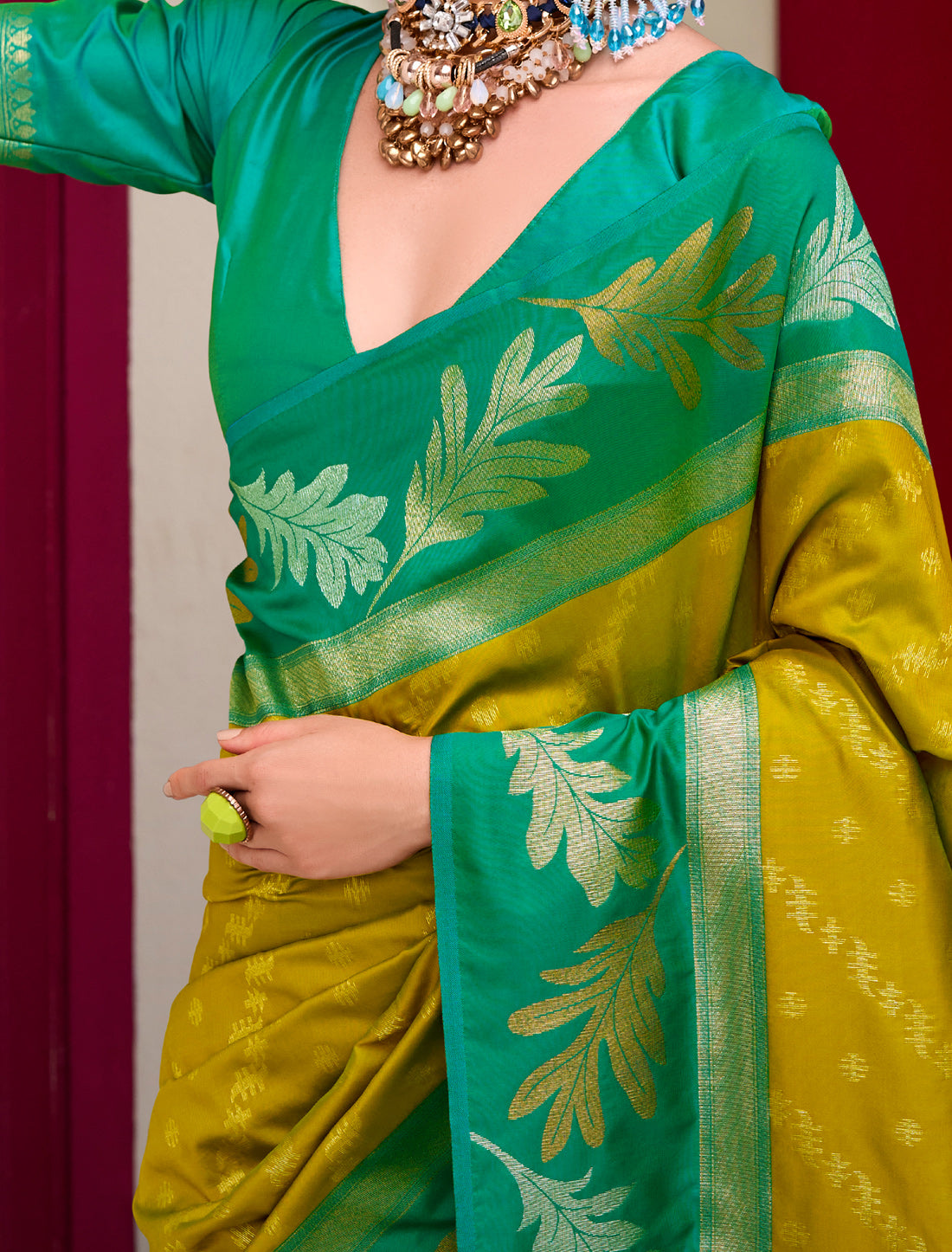 Yellow Banarasi Silk Tissue With Beautiful Weaving Work