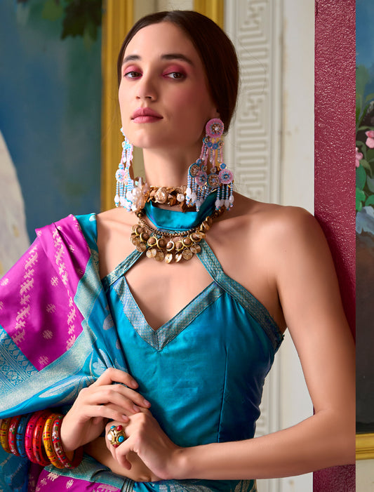 Wine Banarasi Silk Tissue Saree With Beautiful Weaving Work