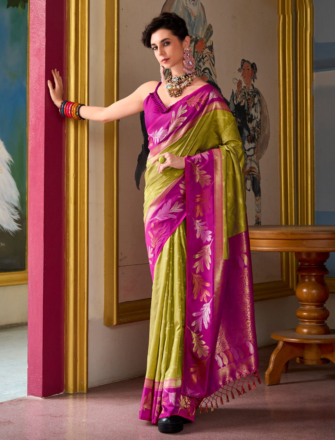 Green Banarasi Silk Tissue Saree With Beautiful Weaving Work