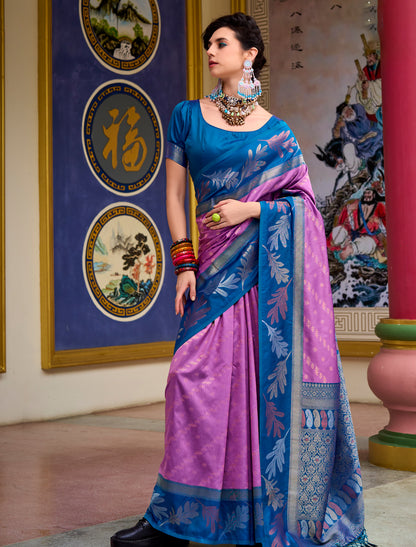 Purple Banarasi Silk Tissue Saree With Beautiful Weaving Work