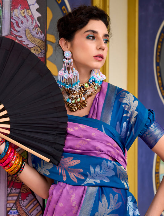 Purple Banarasi Silk Tissue Saree With Beautiful Weaving Work