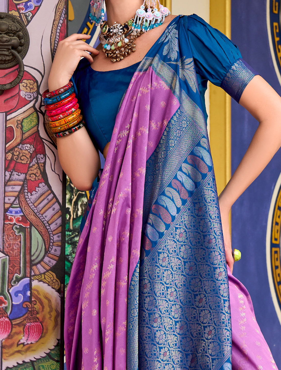 Purple Banarasi Silk Tissue Saree With Beautiful Weaving Work