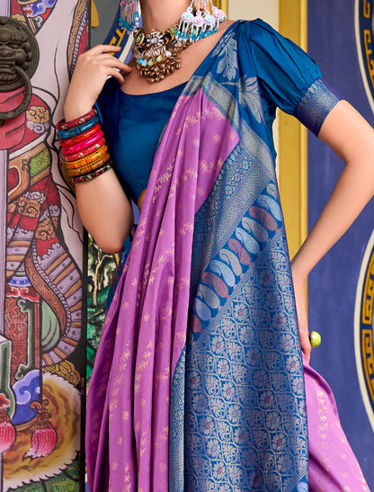 Purple Banarasi Silk Tissue Saree With Beautiful Weaving Work