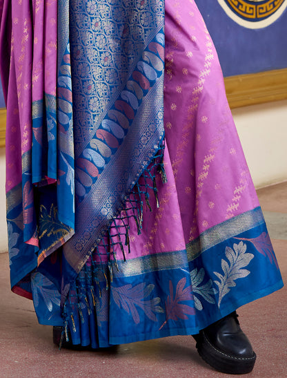 Purple Banarasi Silk Tissue Saree With Beautiful Weaving Work