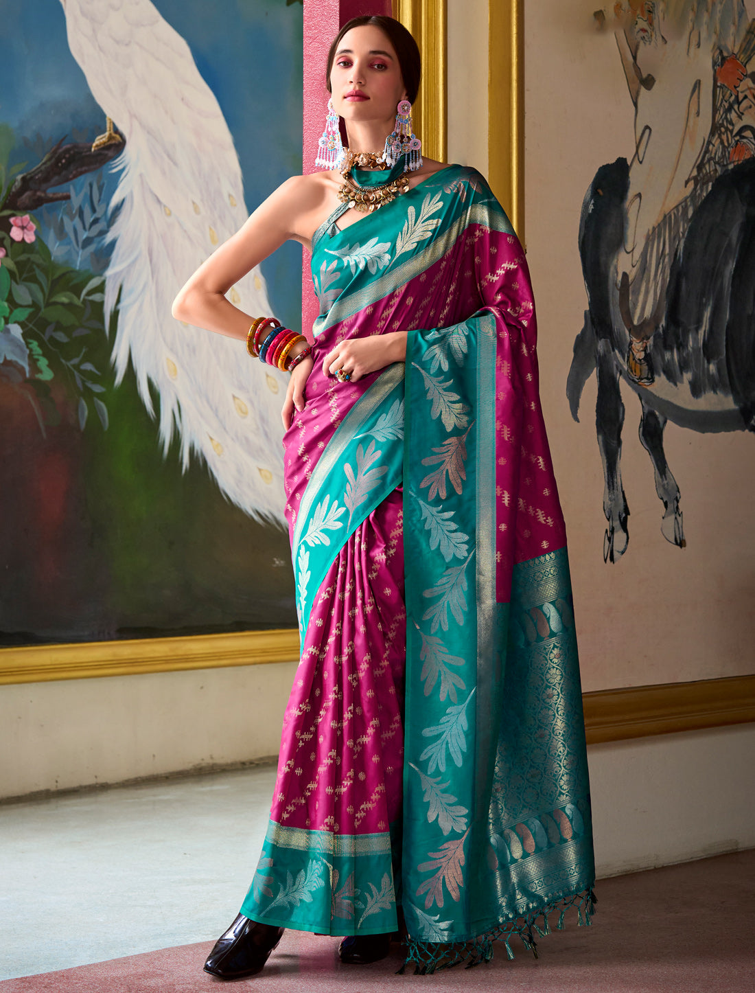 Pink Banarasi Silk Tissue Saree With Beautiful Weaving Work