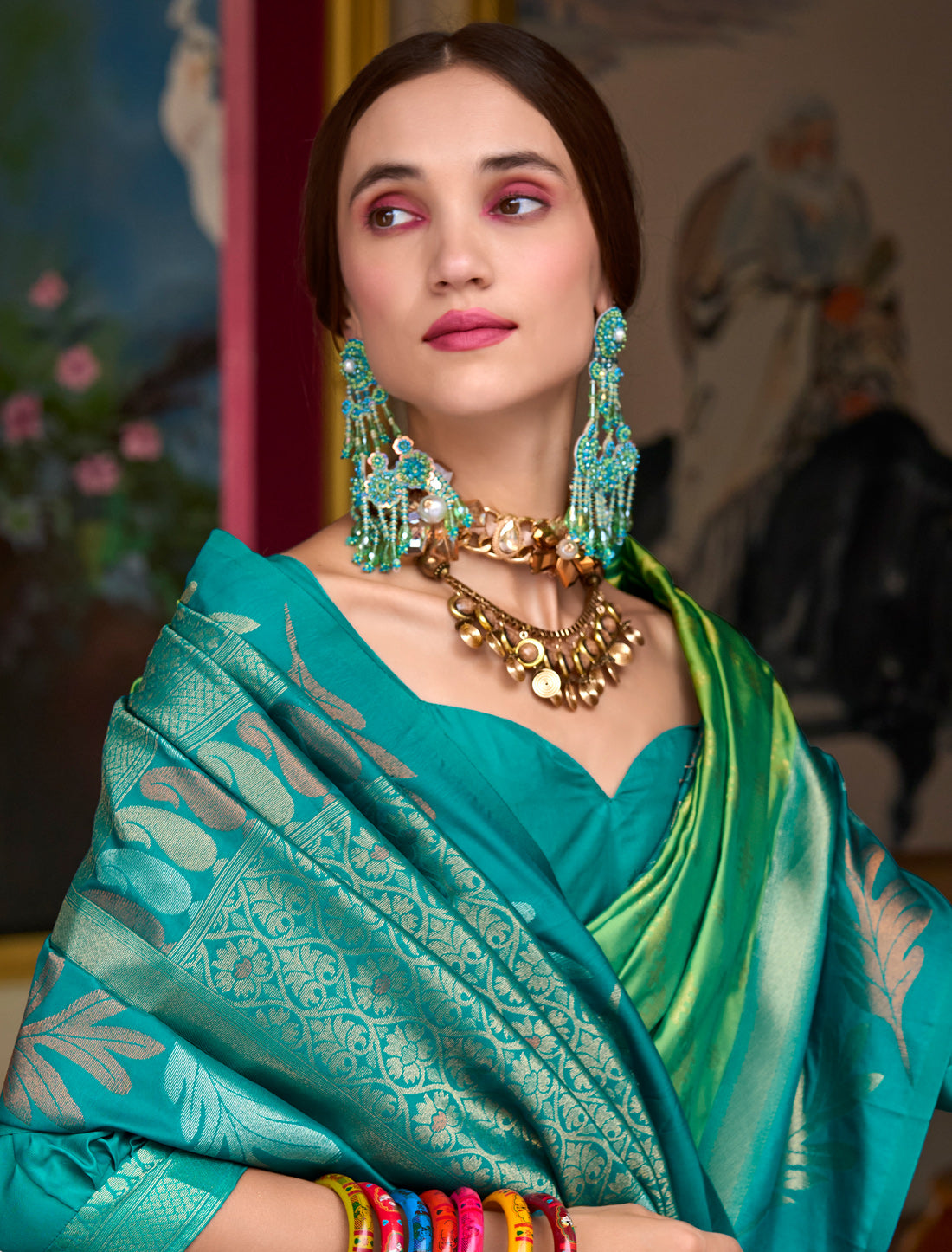 Parrot Green Banarasi Silk Tissue Saree With Beautiful Weaving Work