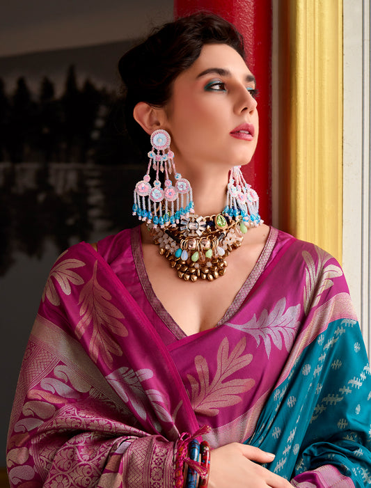 Teal Blue Banarasi Silk Tissue Saree With Beautiful Weaving Work