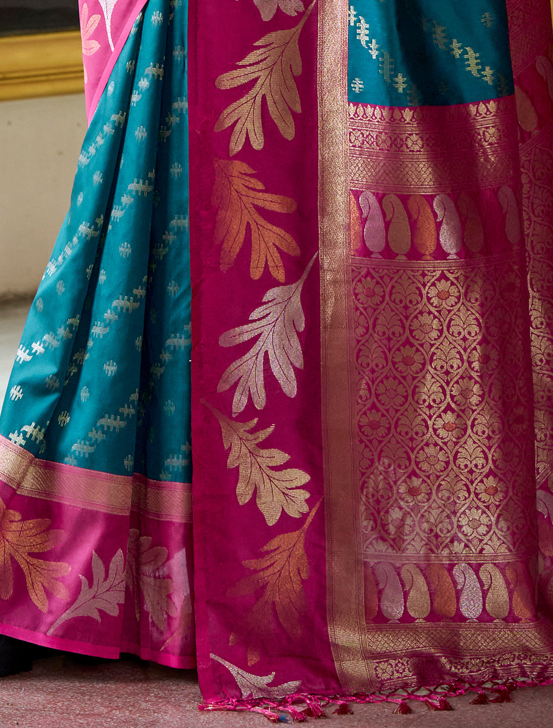 Teal Blue Banarasi Silk Tissue Saree With Beautiful Weaving Work