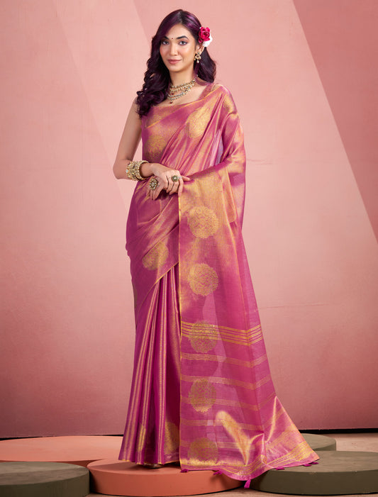 Raspberry Tissue Silk Party Wear Ethnic Woven Saree