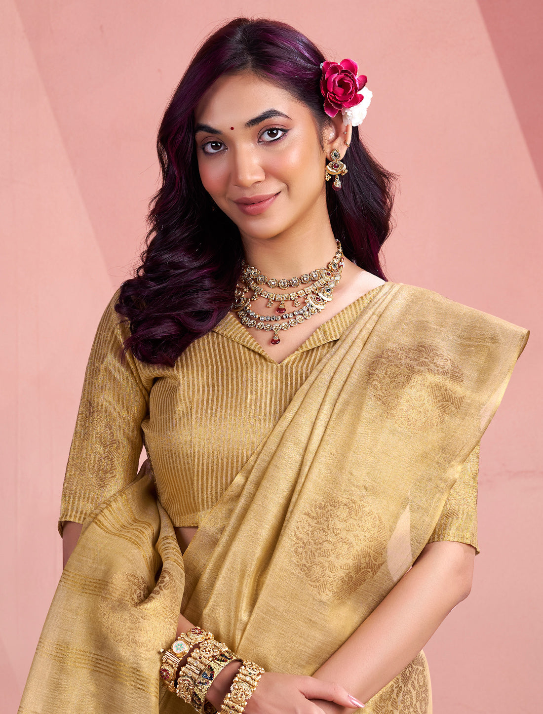 Yellow Ethnic Party Wear Tissue Silk Woven Saree