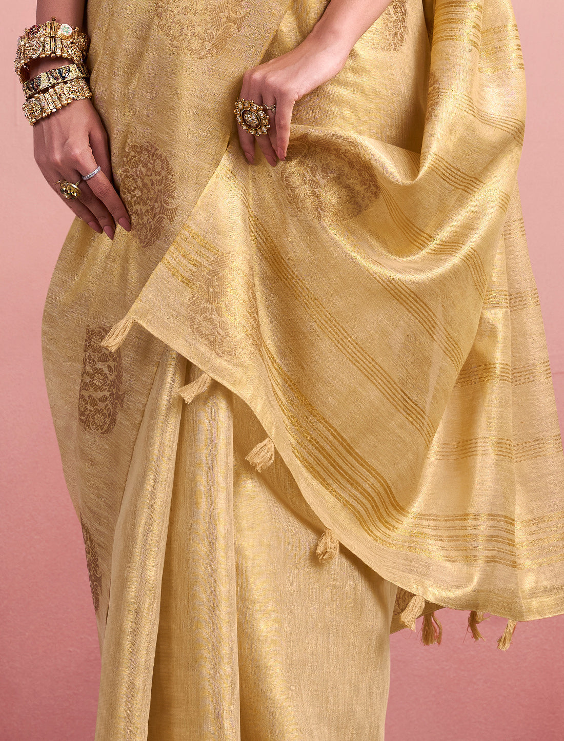 Yellow Ethnic Party Wear Tissue Silk Woven Saree