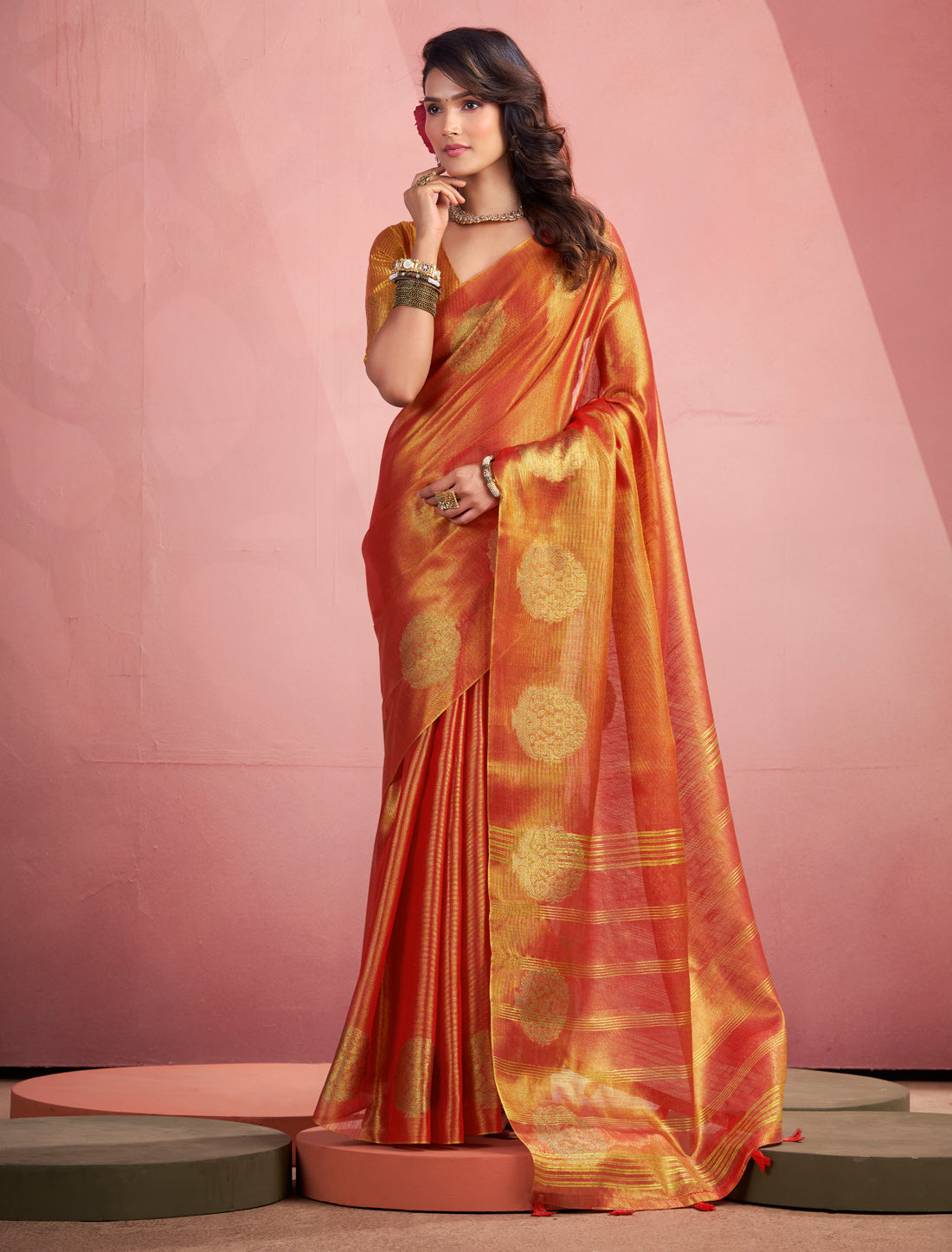 Red Tissue Silk Party Wear Woven Saree