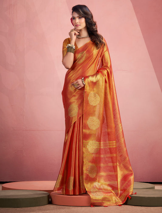 Red Tissue Silk Party Wear Woven Saree
