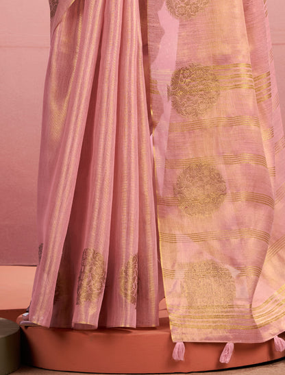 Peach Party Wear Tissue Silk Woven Saree For Women