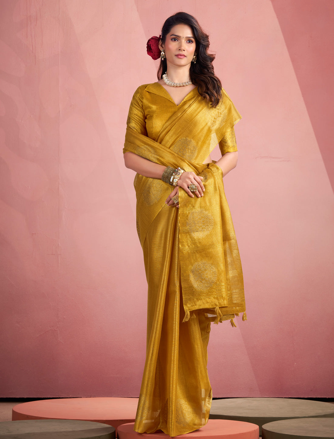 Sumac Yellow Party Wear Tissue Silk Woven Saree For Women