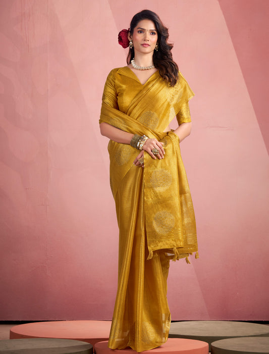 Sumac Yellow Party Wear Tissue Silk Woven Saree For Women