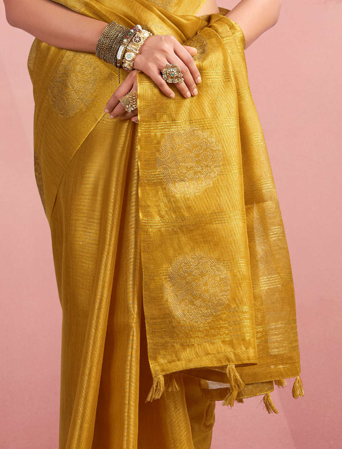Sumac Yellow Party Wear Tissue Silk Woven Saree For Women