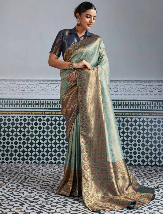 Kanjivaram Soft Silk Soft Zari & Meenakari Woven UnStitched Ethnic Saree