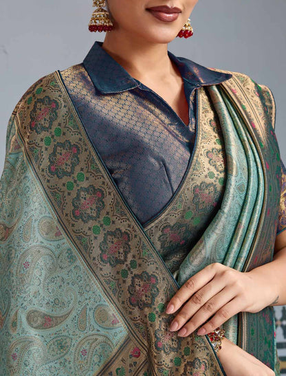 Kanjivaram Soft Silk Soft Zari & Meenakari Woven UnStitched Ethnic Saree