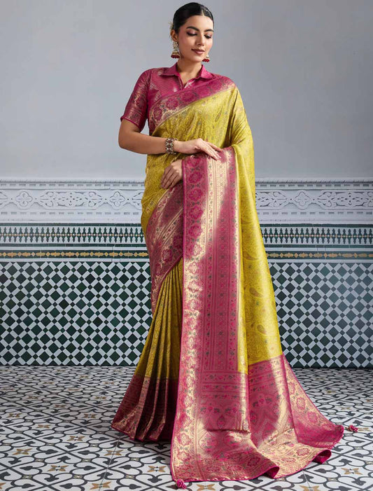 Ethnic Kanjivaram Soft Silk Soft Zari & Meenakari Woven UnStitched Saree