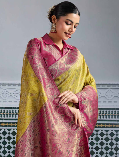 Ethnic Kanjivaram Soft Silk Soft Zari & Meenakari Woven UnStitched Saree