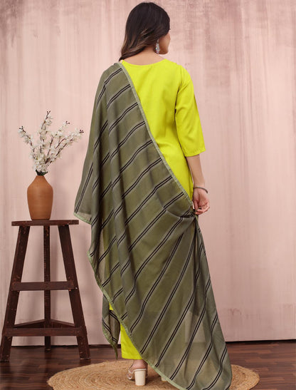Cotton Slub Kurta With Bottom Fancy Dupatta Embroidery Kurta Sets For Women