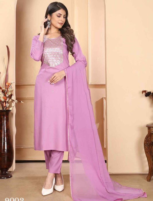 Heavy Pink Embroidery Premium Rayon Ethnic Kurta Sets Collection