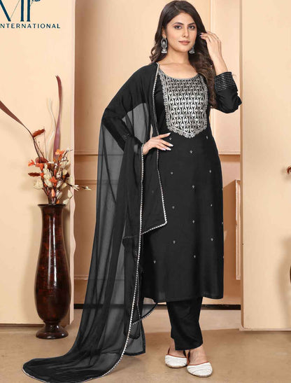 Black Premium Rayon Ethnic Heavy Embroidery Kurta Sets Collection