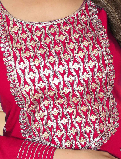 Dark Pink Premium Rayon Ethnic Hevay Embroidery Kurta Sets Collection