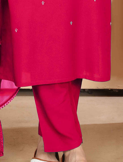 Dark Pink Premium Rayon Ethnic Hevay Embroidery Kurta Sets Collection