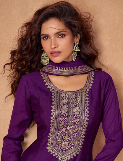 Purple Silk Designer Free Size Party Wear Gown For Women