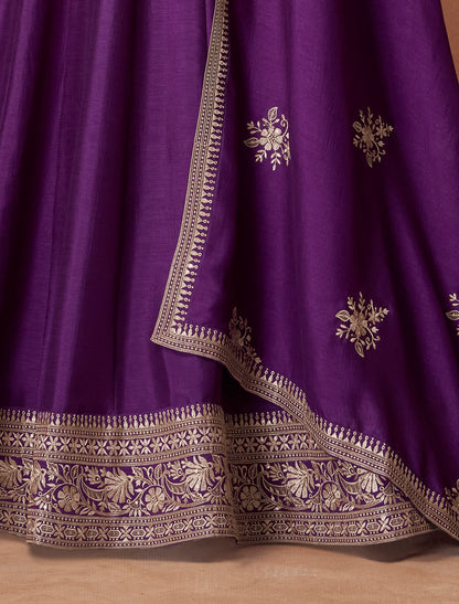 Purple Silk Designer Free Size Party Wear Gown For Women