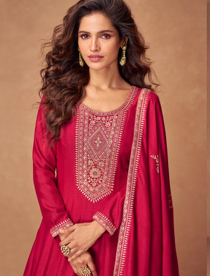 Red Silk Designer Party Wear Free Size Gown For Women