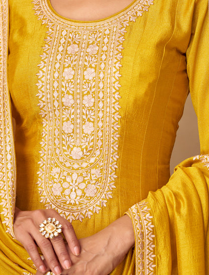 Yellow Free Size Silk Designer Party Wear Gown For Women