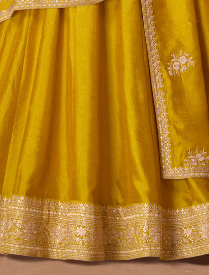 Yellow Free Size Silk Designer Party Wear Gown For Women