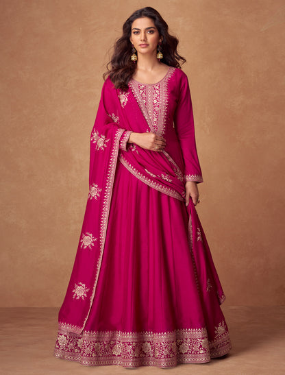 Rani Free Size Silk Designer Party Wear Gown For Women