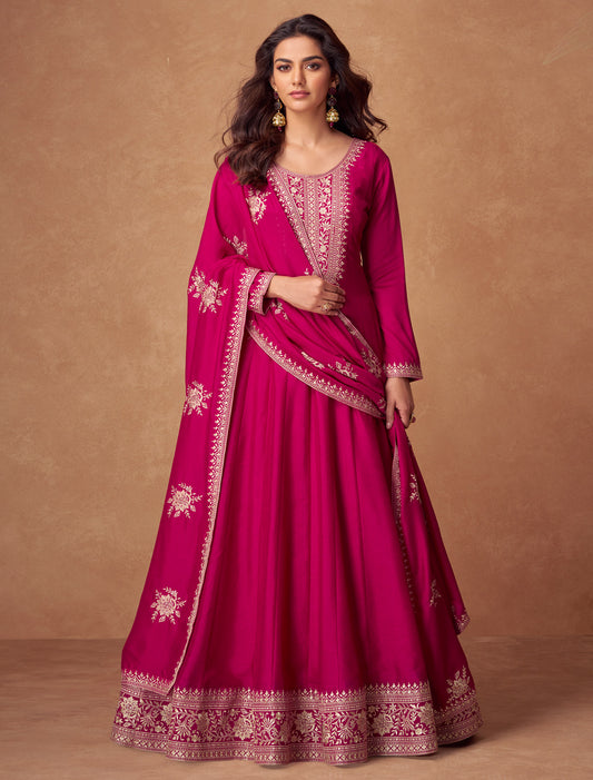Rani Free Size Silk Designer Party Wear Gown For Women