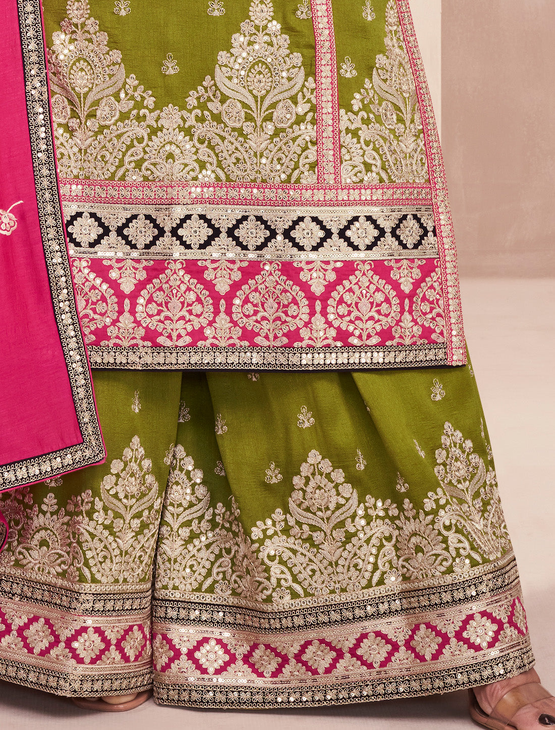 Luxurious Premium Silk Ethnic With Designer Green Kurta Sets