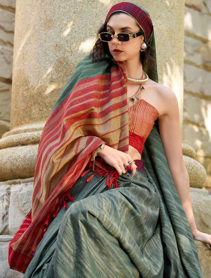 Katan Pure Handloom Ethnic Festive Wear Printed Saree