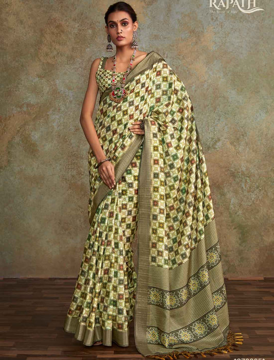 Handloom Silk Witn Weaving Sequence Work Designer Off Withe Saree